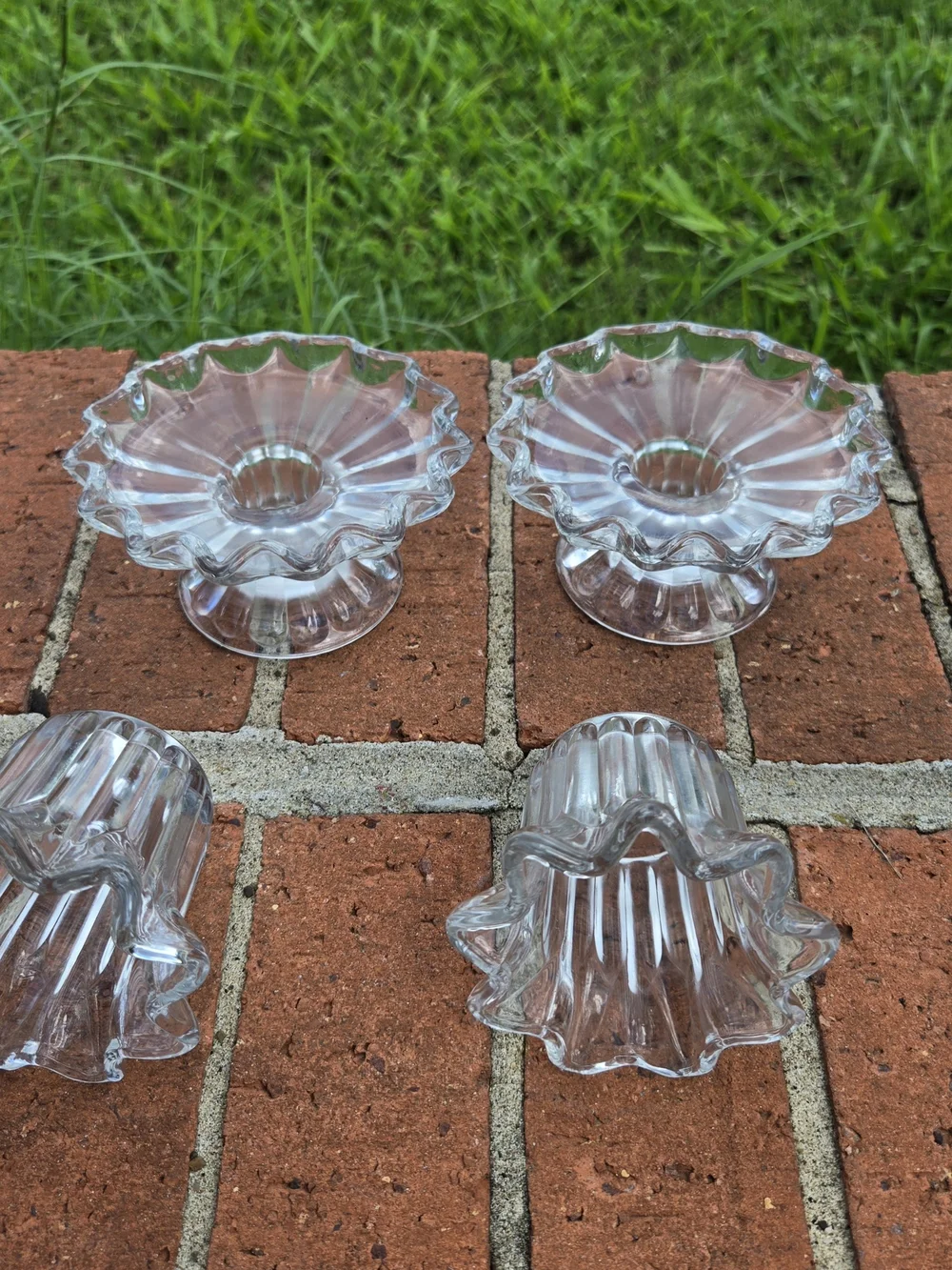 Vintage Two Clear Glass Candle/ Tea Light Holders with Scalloped/Wavy Edges